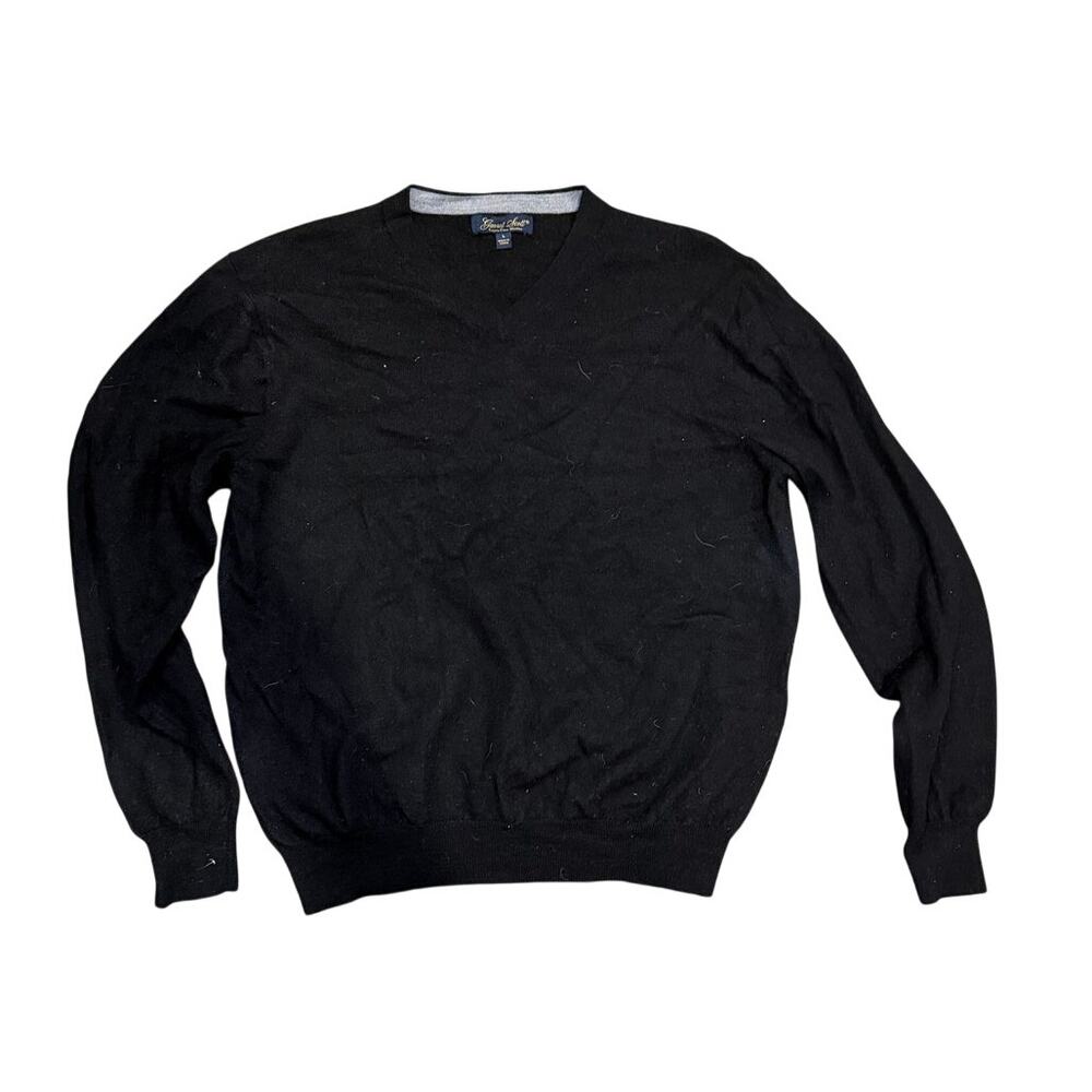Garret‎ Scott Mens Extra Fine Merino Wool V-Neck Sweater Black Large Pullover